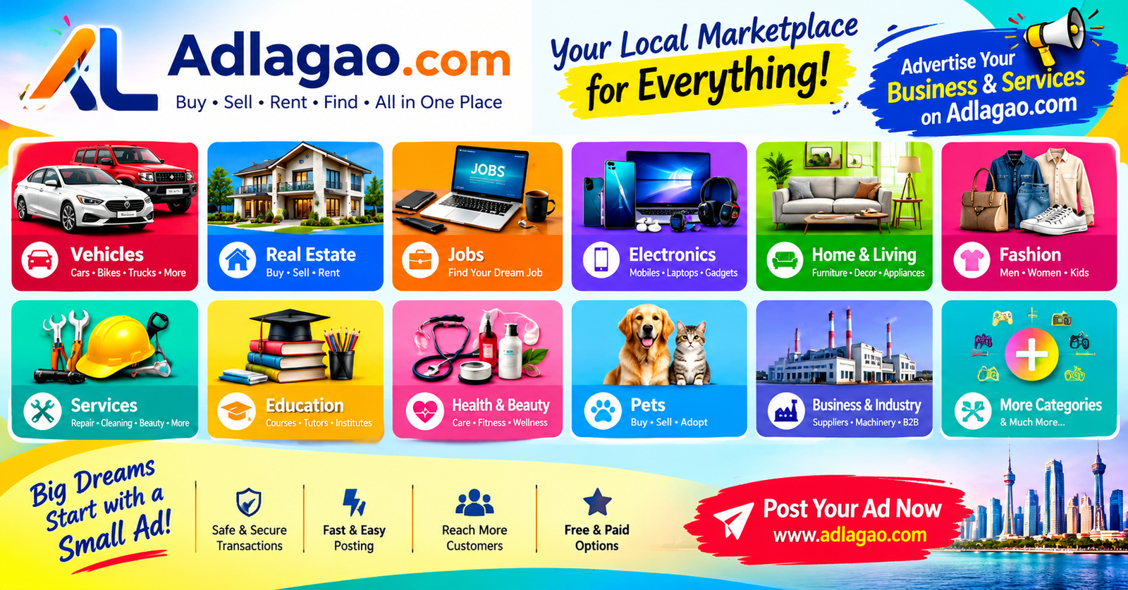 Sell, Rent or Buy Anything in Pakistan: Post Your Free Ad on AdLagao.com